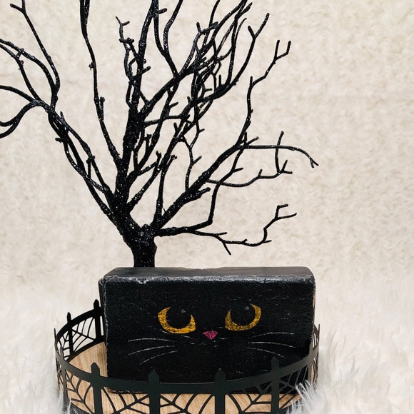 Farmhouse Wooden Black Cat , Rustic Halloween, Tiered Tray Decor - Picture 1 of 3